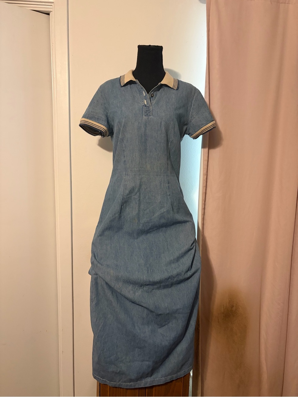 Denim Polo Maxi Dress with Contrast Collar Vintage Y2K dress. Beautiful fit